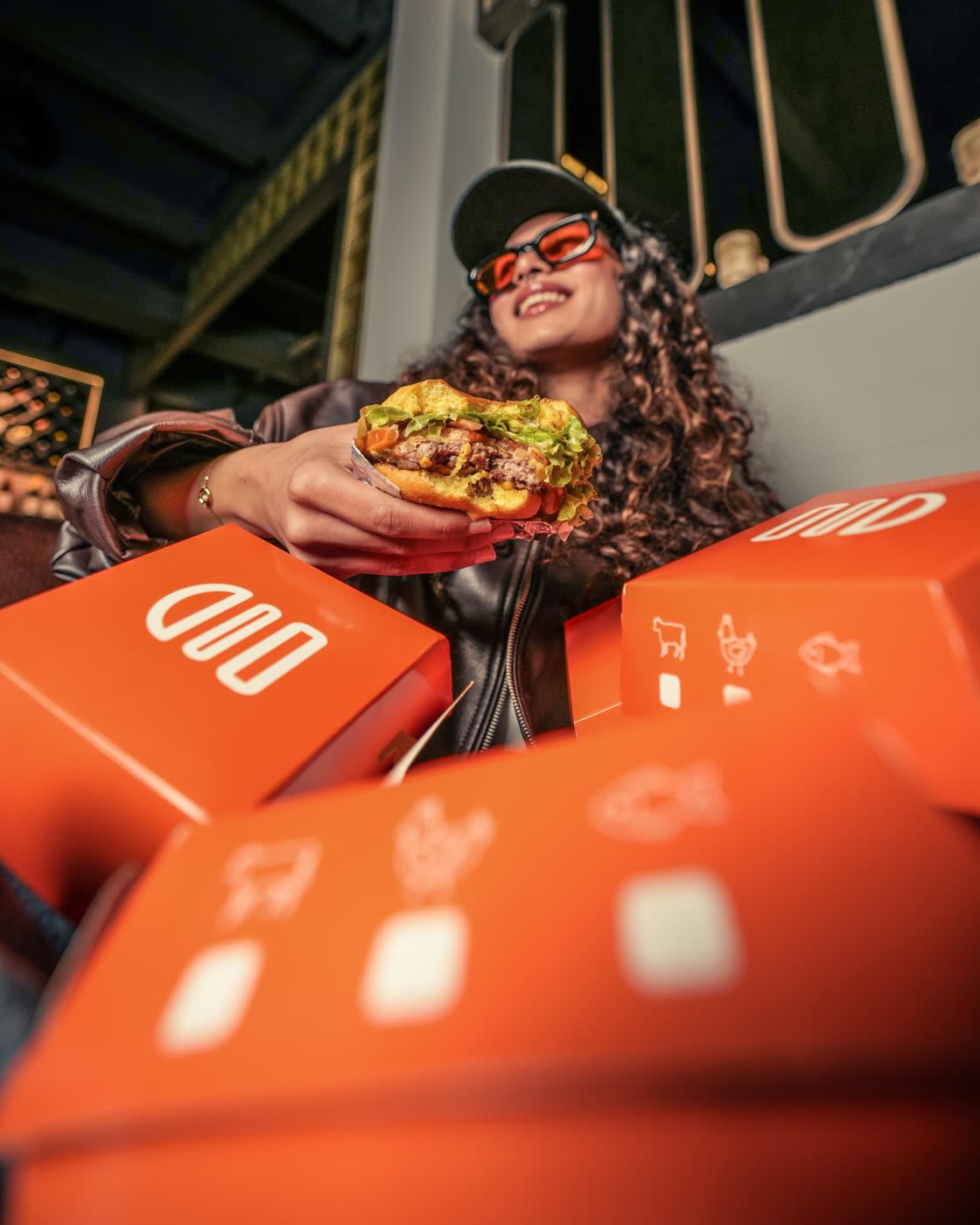 Ray's Burger campaign, low angle with burger